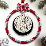 Bottle Chic Print Patterns Metal Red Ribbon Round Ornament Front