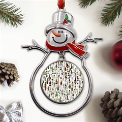 Bottle Chic Print Patterns Metal Snowman Ornament