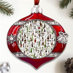 Bottle Chic Print Patterns Metal Snowflake And Bell Red Ornament