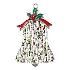 Bottle Chic Print Patterns Metal Holly Leaf Bell Ornament