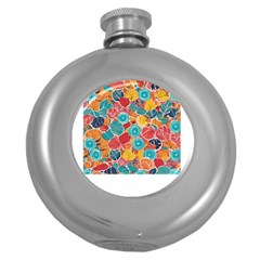 Floral And Leaves Pattern Round Hip Flask (5 Oz)