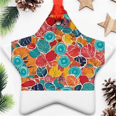 Floral And Leaves Pattern Star Ornament (two Sides)