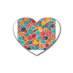 Floral And Leaves Pattern Rubber Coaster (heart) by BellaVistaTshirt02