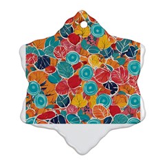 Floral And Leaves Pattern Snowflake Ornament (two Sides)