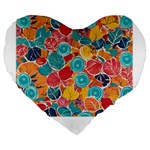 floral and leaves pattern Large 19  Premium Heart Shape Cushions Front