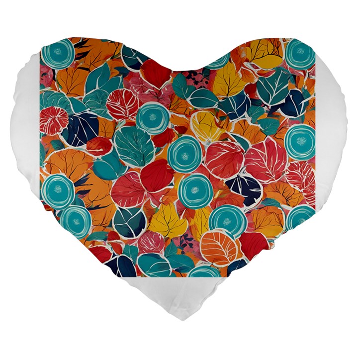 floral and leaves pattern Large 19  Premium Heart Shape Cushions