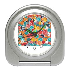 Floral And Leaves Pattern Travel Alarm Clock by BellaVistaTshirt02