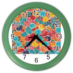 Floral And Leaves Pattern Color Wall Clock by BellaVistaTshirt02