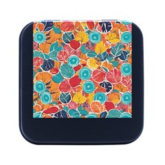 Floral And Leaves Pattern Square Metal Box (black) by BellaVistaTshirt02