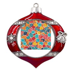 Floral And Leaves Pattern Metal Snowflake And Bell Red Ornament