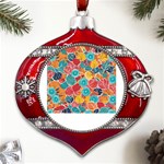 floral and leaves pattern Metal Snowflake And Bell Red Ornament Front