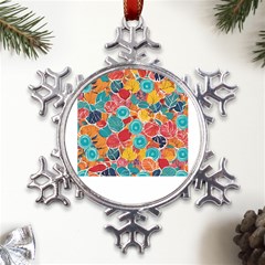 Floral And Leaves Pattern Metal Large Snowflake Ornament by BellaVistaTshirt02