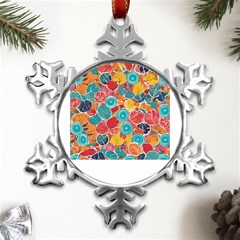 Floral And Leaves Pattern Metal Small Snowflake Ornament by BellaVistaTshirt02