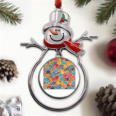 Floral And Leaves Pattern Metal Snowman Ornament