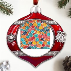 Floral And Leaves Pattern Metal Snowflake And Bell Red Ornament