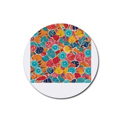 Floral And Leaves Pattern Rubber Coaster (round) by BellaVistaTshirt02