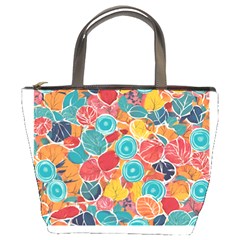 Floral And Leaves Pattern Bucket Bag by BellaVistaTshirt02