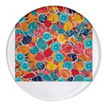 floral and leaves pattern Round Glass Fridge Magnet (4 pack) Front