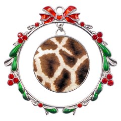 Giraffe Skin Texture Metal X mas Wreath Ribbon Ornament