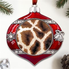 Giraffe Skin Texture Metal Snowflake And Bell Red Ornament