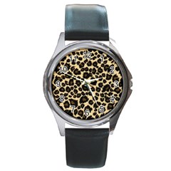 Jaguar Skin Texture, Jaguar Wool Texture, Yellow Round Metal Watch by kyorashop23