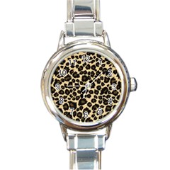 Jaguar Skin Texture, Jaguar Wool Texture, Yellow Round Italian Charm Watch by kyorashop23