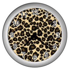 Jaguar Skin Texture, Jaguar Wool Texture, Yellow Wall Clock (silver) by kyorashop23