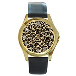 Jaguar Skin Texture, Jaguar Wool Texture, Yellow Round Gold Metal Watch Front