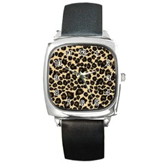 Jaguar Skin Texture, Jaguar Wool Texture, Yellow Square Metal Watch by kyorashop23