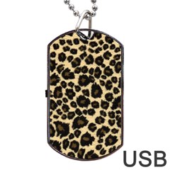 Jaguar Skin Texture, Jaguar Wool Texture, Yellow Dog Tag Usb Flash (two Sides) by kyorashop23