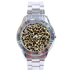 Jaguar Skin Texture, Jaguar Wool Texture, Yellow Stainless Steel Analogue Watch by kyorashop23