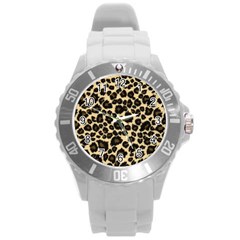 Jaguar Skin Texture, Jaguar Wool Texture, Yellow Round Plastic Sport Watch (l) by kyorashop23