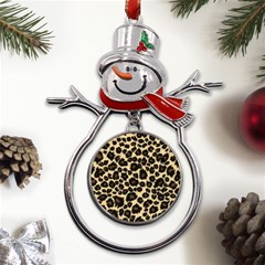 Jaguar Skin Texture, Jaguar Wool Texture, Yellow Metal Snowman Ornament by kyorashop23