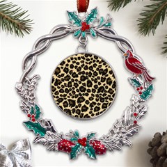 Jaguar Skin Texture, Jaguar Wool Texture, Yellow Metal X mas Wreath Holly Leaf Ornament by kyorashop23