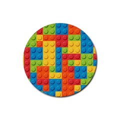 Lego Bricks, Colorful Dots Background Rubber Coaster (round) by kyorashop23