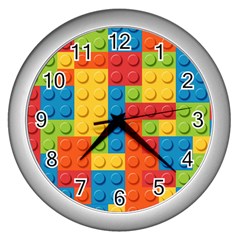 Lego Bricks, Colorful Dots Background Wall Clock (silver) by kyorashop23