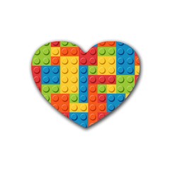 Lego Bricks, Colorful Dots Background Rubber Coaster (heart) by kyorashop23