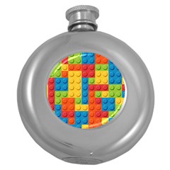 Lego Bricks, Colorful Dots Background Round Hip Flask (5 Oz)