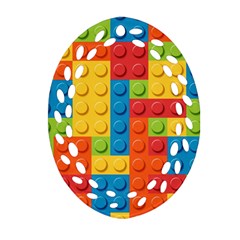 Lego Bricks, Colorful Dots Background Oval Filigree Ornament (two Sides)