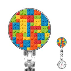 Lego Bricks, Colorful Dots Background Stainless Steel Nurses Watch by kyorashop23