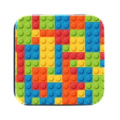 Lego Bricks, Colorful Dots Background Square Metal Box (black) by kyorashop23