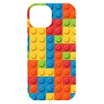 Lego Bricks, Colorful Dots Background iPhone 15 Black UV Print PC Hardshell Case Front