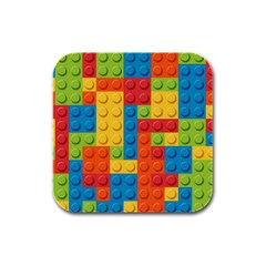 Lego Bricks, Colorful Dots Background Rubber Square Coaster (4 Pack) by kyorashop23