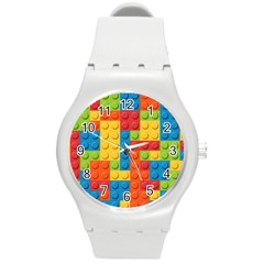 Lego Bricks, Colorful Dots Background Round Plastic Sport Watch (m)