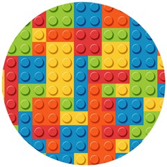 Lego Bricks, Colorful Dots Background Wooden Puzzle Round by kyorashop23