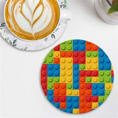 Lego Bricks, Colorful Dots Background Uv Print Round Tile Coaster by kyorashop23