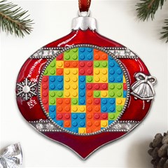 Lego Bricks, Colorful Dots Background Metal Snowflake And Bell Red Ornament