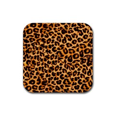 Leopard Skin Texture Macro, Brown Rubber Coaster (square) by kyorashop23