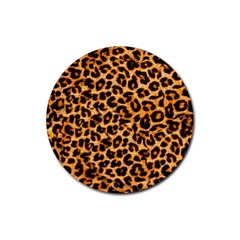 Leopard Skin Texture Macro, Brown Rubber Coaster (round) by kyorashop23