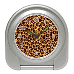 Leopard Skin Texture Macro, Brown Travel Alarm Clock Front